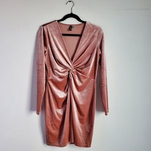 Divided H&M Mini Dress Women's L Twist-Front Velvet Pink